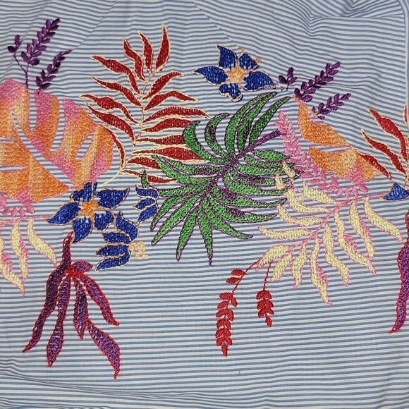 Maison Common Striped Back Zip Embroidered Top Blouse Shirt Size 44 US Large - Picture 10 of 12